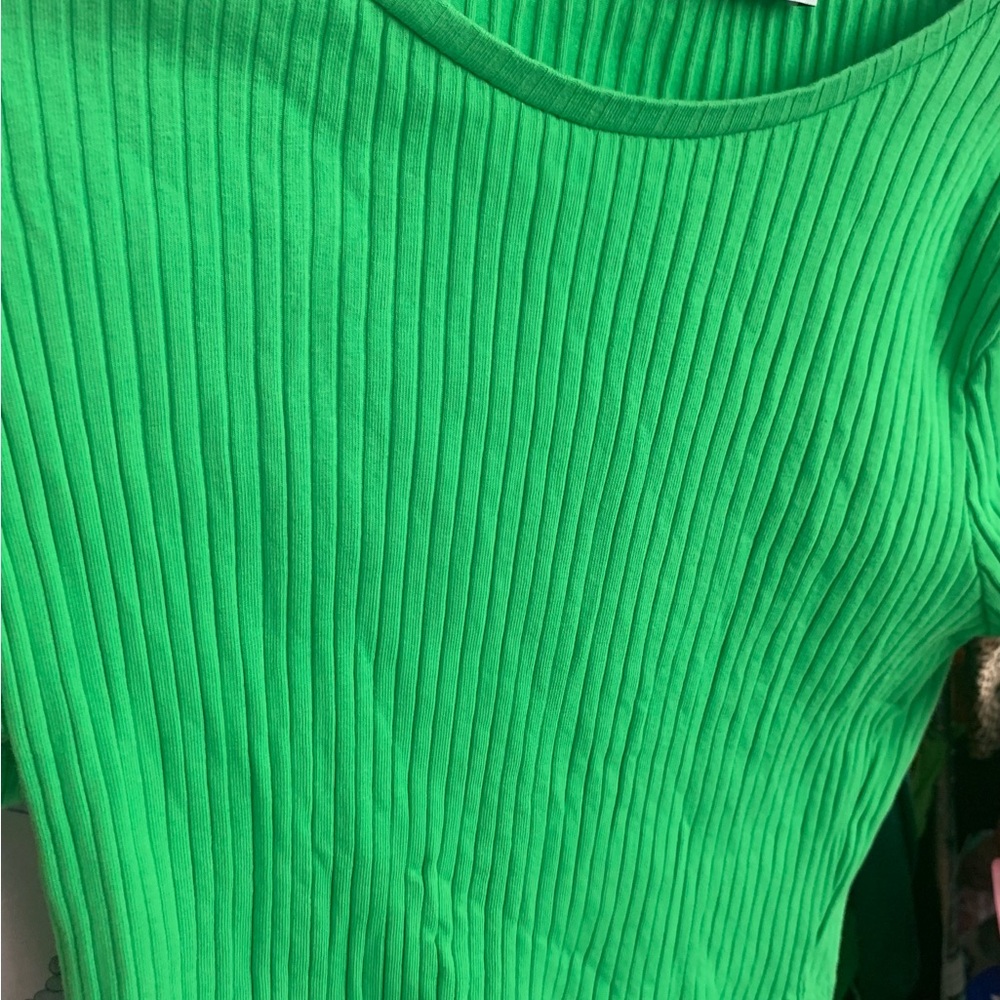 Bright Green Ribbed Short Sleeve Top